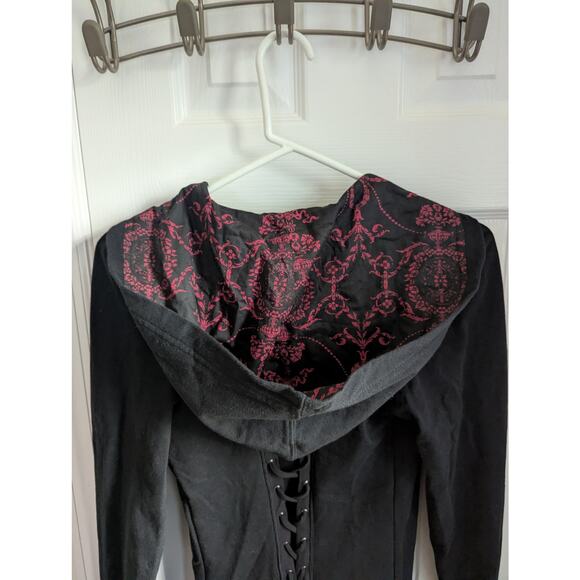 Midnight Hour Corset Hoodie Size L Red Hood Vampire Goth Lace Black Whimsygoth - Picture 3 of 13